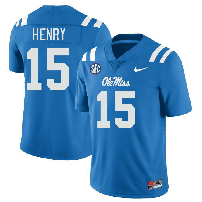 Men #15 JJ Henry Ole Miss Rebels College Football Jerseys Stitched Sale-Power Blue